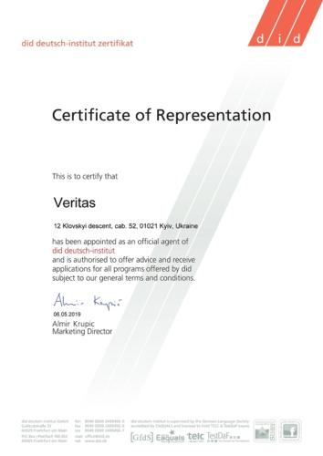 DID Certificate of Representation Veritas 